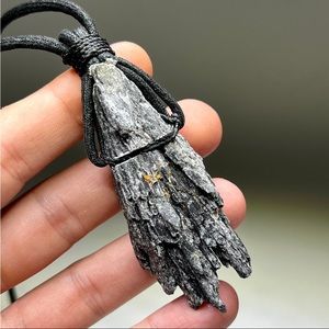 Black Kyanite Big Oversized Crystal Pendant Necklace